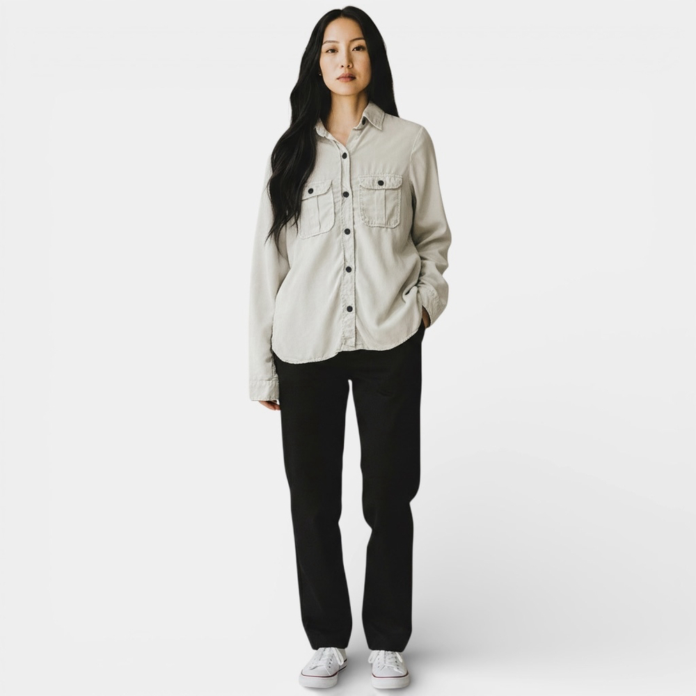 Zara Light Gray Button Down Shirt Top Boyfriend Fit Women Size S